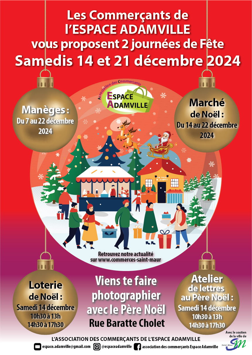 évènements de noël 2024 des commerçants et artisans de l'Espace Adamville à Saint-Maur-des-Fossés